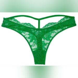 S M 💚ST Patricks Day Victoria's Secret Shine Strap Lace Thong Panty Green